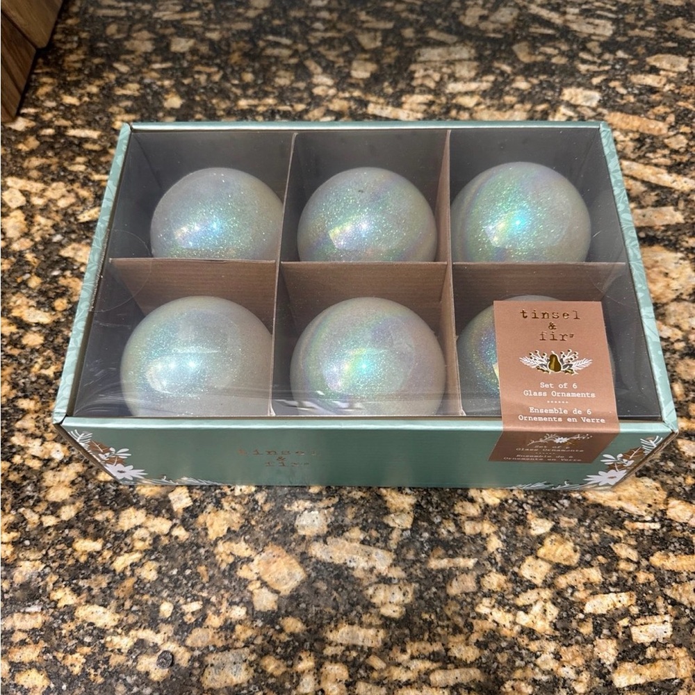 Set of 6 Iridescent Glass Ornaments